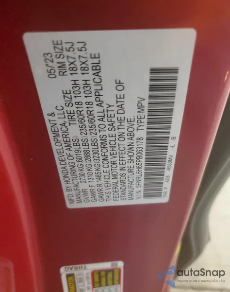 2023 Honda Odyssey Exl from USA, damaged, VIN 5FNRL6H65PB063178